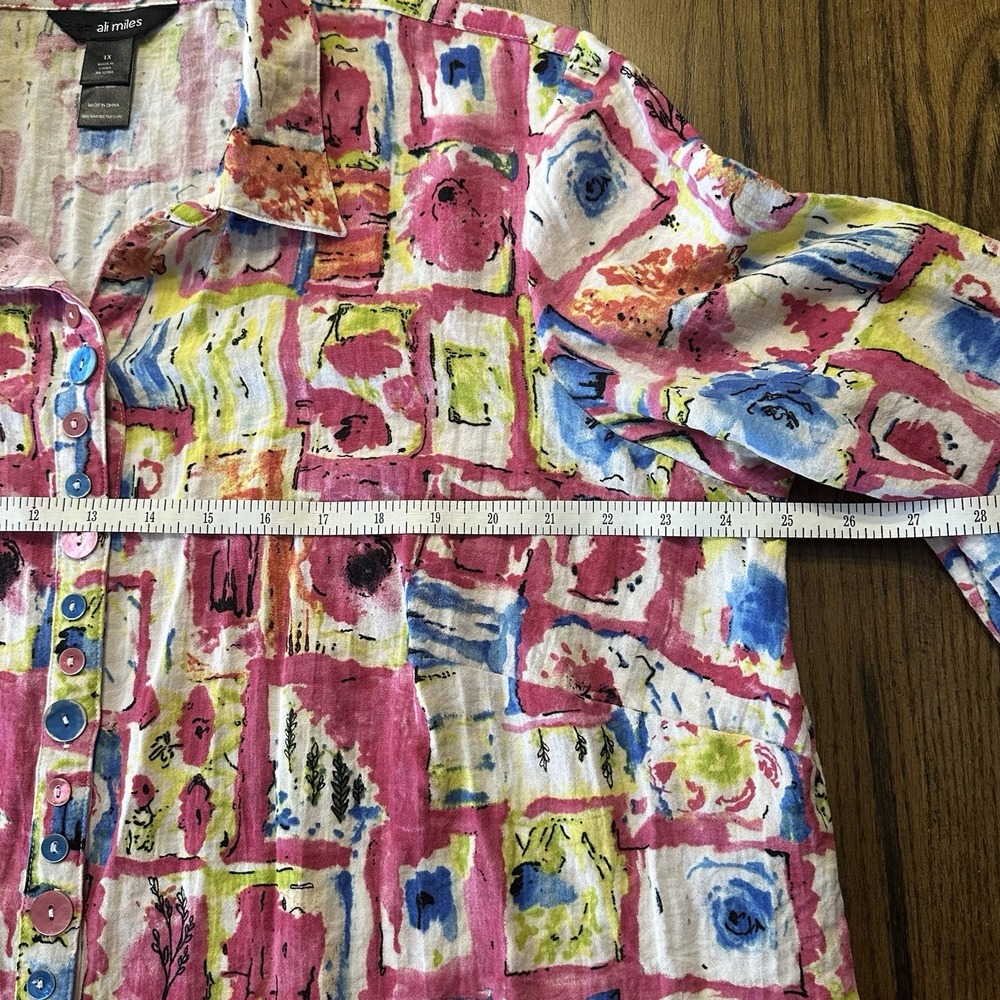 Ali Miles Artsy Watercolor Floral Button Up Tunic Lagenlook‎ Plus Size 1X - Picture 10 of 15